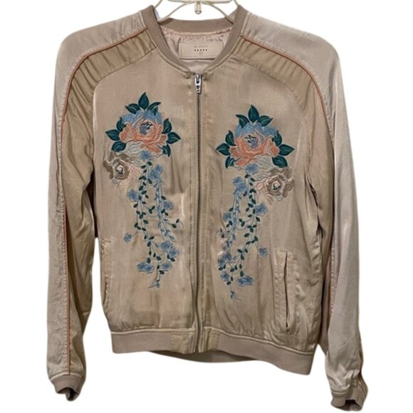 Blank NYC Jackets & Blazers - Blank NYC Cream Floral Embroidered Satin Bomber Jacket Womens Size XS
